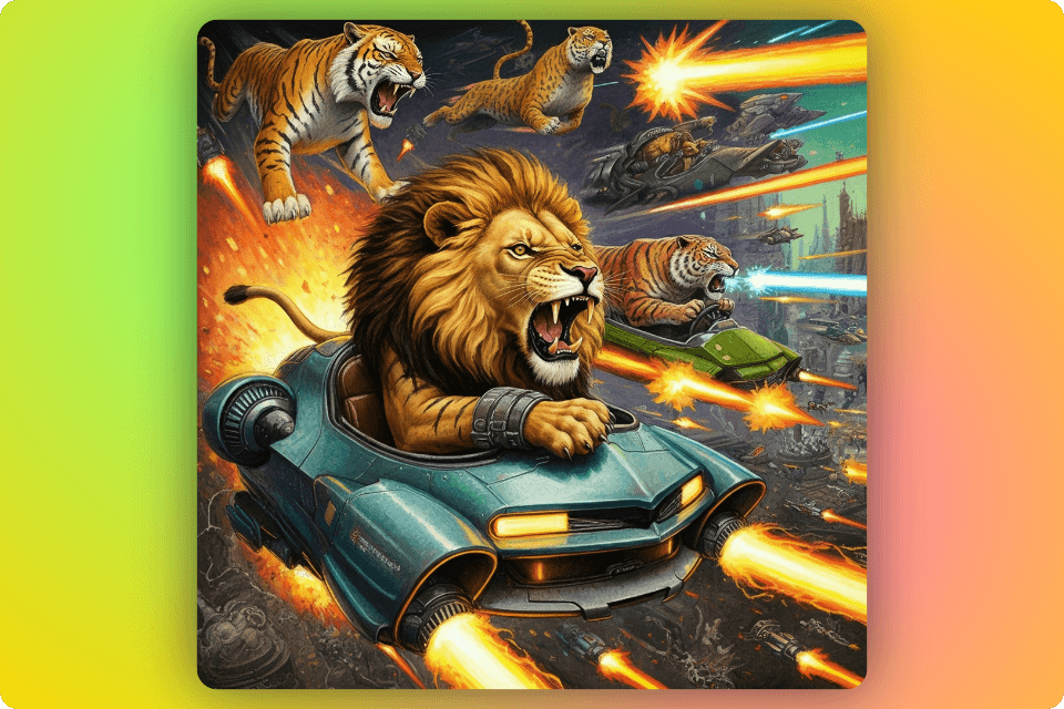 Lions & Tigers in flying cars.