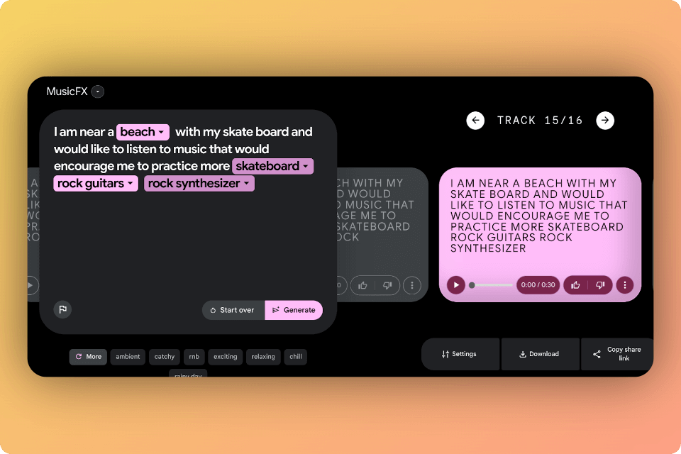 MusicFX Prompt and Result Screenshot.