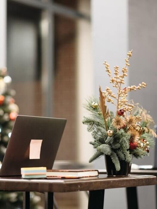 Workplace with Christmas Decorations