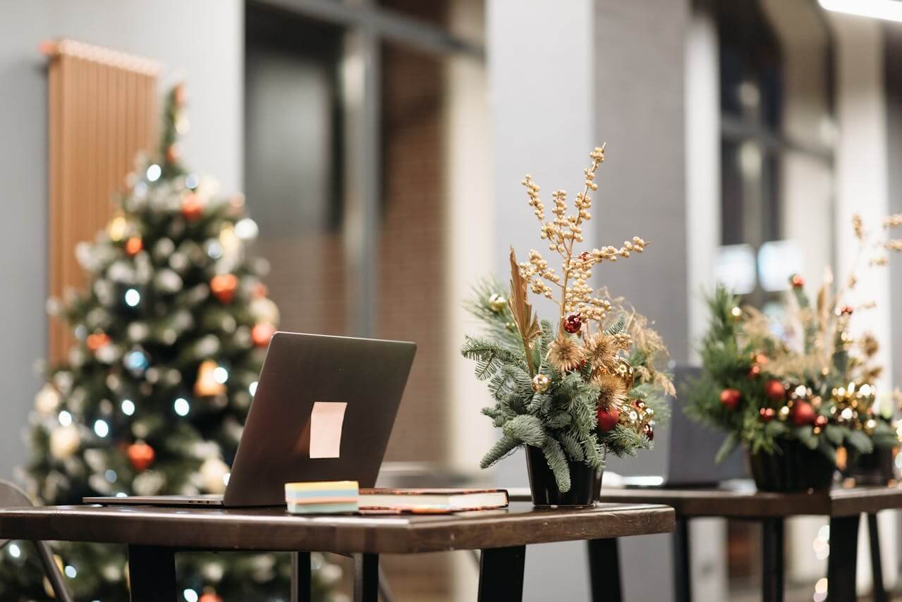 Workplace with Christmas Decorations