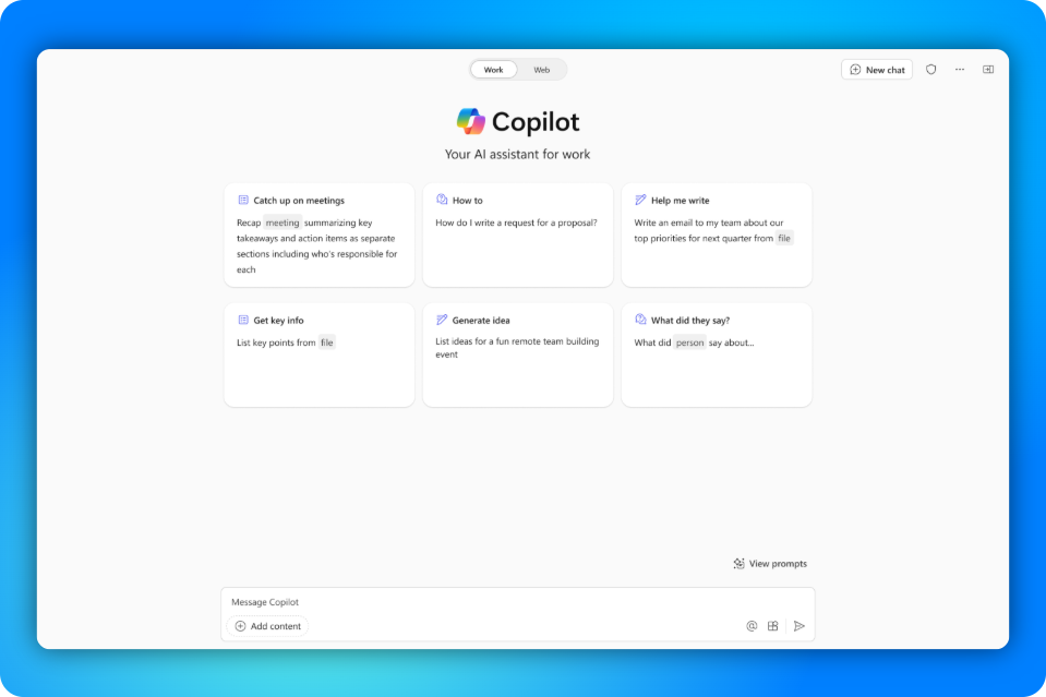 A screenshot of Microsoft 365 Copilot for work.